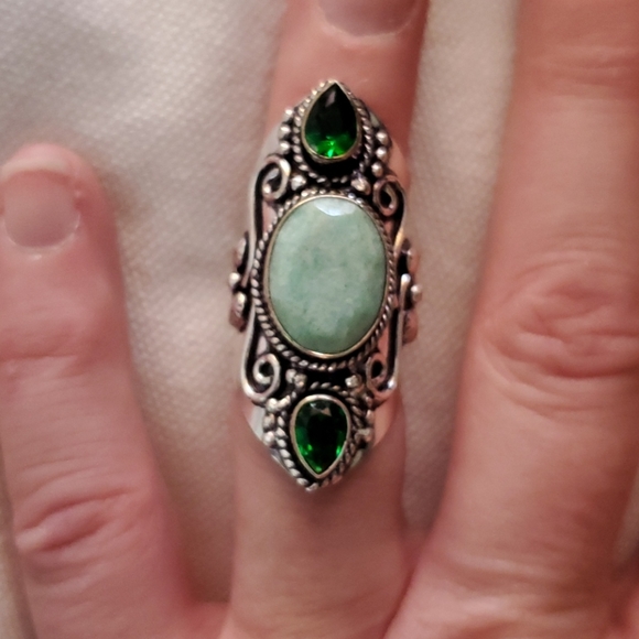 New Huge Chrysoprase and Peridot 925 Silver Statement Ring. - Picture 13 of 16